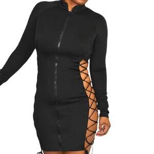 Mistress Rocks Prestige Dress Black Mini Scuba Bodycon LBD Side Laced Size Small